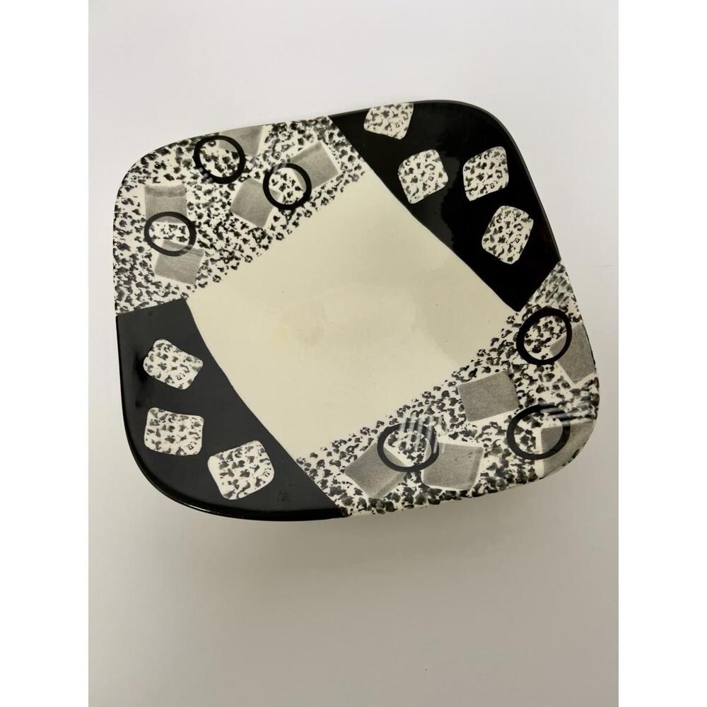 Vintage Ann Mallory California Mid Century Hand Painted Dish Black White